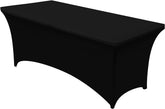 Utopia Kitchen 8ft spandex tablecloth in black, snug fit for a clean professional look.