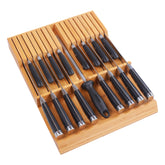Utoplike in-drawer knife block keeps knives neatly organized and within reach.