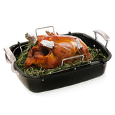 UUKRAVE turkey roasting pan with rack for jumbo birds, extra cooking space.