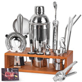 Vabaso bartender kit on stand with stainless shaker for pro home cocktails.