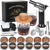 Brand Vabaso whiskey smoker kit torch in use for smoky cocktails