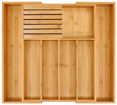 VaeFae bamboo silverware drawer organizer keeps utensils neatly organized and easily accessible.