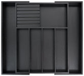 VaeFae bamboo silverware drawer organizer fully expanded to fit large drawers.