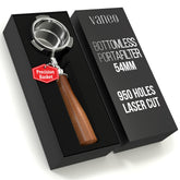 Vaneo 54mm bottomless portafilter assembly for precise, leak-free espresso extraction.