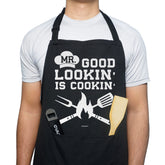 VAGAVY 100 percent cotton black apron, front view, durable fabric