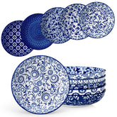 Vancasso Selene 8.5-inch blue-white floral bowls ideal for generous pasta servings.