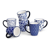 Vancasso Selene mug side view with floral blue pattern for daily coffee.