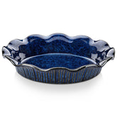 Vancasso Stern blue pie pan front view promotes even heating and aesthetic appeal