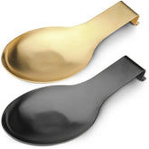 VanlonPro spoon rest on brushed stainless steel with gold and black accents keeps countertops tidy during cooking