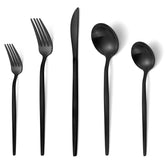 VANVRO matte black flatware set for stylish, durable daily use.