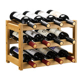 VASMIA bamboo wine rack 3-tier for organized wine storage and easy access.
