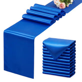 VCUSUELER royal blue satin table runner folded, demonstrating neat storage and quick setup