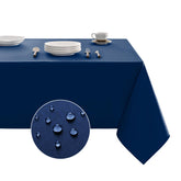 Veblandy navy blue tablecloth shows waterproof protection on a dining table.