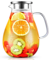Veecom Glass Pitcher 80oz with lid and spout for mess-free pouring