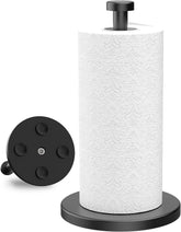 VEHHE black paper towel holder on countertop, front view for easy towel access.