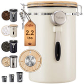 Veken 39oz coffee canister exterior view for spacious storage.
