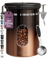 Veken coffee canister with window shows remaining beans for freshness