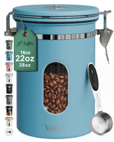 Veken coffee canister window shows remaining beans for quick checks.