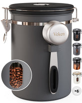 Veken coffee canister with window shows remaining beans while preserving freshness.