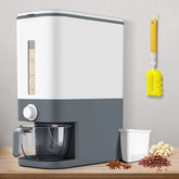 VenDotbi rice dispenser front view with sleek grey body and easy access lid