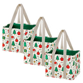 VENO 3-pack Christmas reusable bags with hard bottom keep groceries upright.