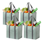 VENO four-pack reusable bags with front pocket for organized shopping.