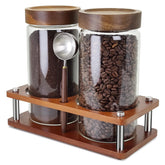 Venuekkuri glass coffee grounds container with shelf keeps beans neatly organized.