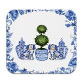 Veqzc Chinoiserie dish drying mat in blue porcelain helps keep counters dry.