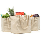 VeraMia canvas grocery bag with pockets keeps bottles upright during transport