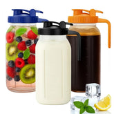 Veri Beond 64oz mason jar pitcher with handle and lid for easy pouring.