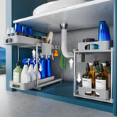 VERIFOST under-sink organizer in gray, front view showing organized cabinet space.