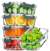 VERONES 5-pack 36oz glass lunch containers with airtight lids for fresh meals on the go.