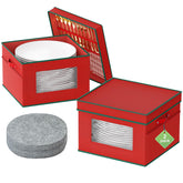VERONLY 2-pack red storage boxes with felt dividers protect dinner plates.