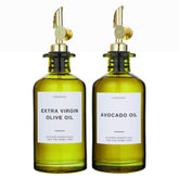 Verspace green glass olive oil dispenser 2-pack in gold for organized kitchen storage.