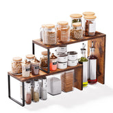 Vfelf kitchen countertop organizer front view with durable wood and metal build for spice storage