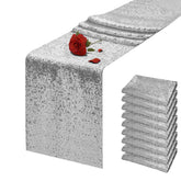 VHH silver sequin table runner on setup adds festive shimmer for gatherings.