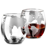 VI AI whiskey glass with globe etching for a premium table presentation