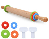 Victhur rolling pin with four rings for even dough thickness (top view).