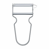 Victorinox REX peeler blade closeup shows precise peeling with minimal waste