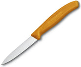 Victorinox Swiss Classic paring knife with orange handle for precise peeling.