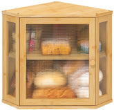 viewcare corner bread box in bamboo natural finish front view showing spacious capacity