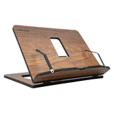 Vigo Wood walnut book stand holds an open cookbook for easy recipe reading.