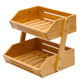 VIKEYHOME two-tier bamboo fruit basket on countertop for organized fruit and vegetables