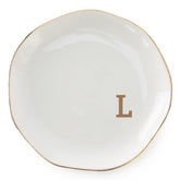 VINCOMIC Initials Ring Dish glazed ceramic with gold trim, ideal for rings.