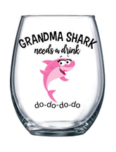 Vine Country Grandma Shark wine glass featuring a playful design, ideal for gifting grandma.