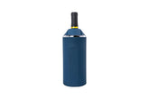 Vinglacé bottle chiller navy on table keeps wine cool without condensation.