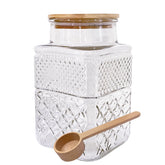Viovian large glass jar with wood lid and spoon for pantry storage