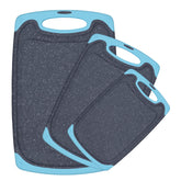 Viretang 3-piece aqua cutting board set with large board for meat prep and juices containment.