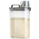 Viretec rice airtight container with pour-spout and measuring cup for precise portions.