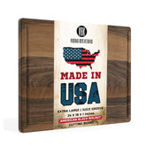 Virginia Boys Kitchens extra-large walnut cutting board, top view, sturdy surface for large prep tasks
